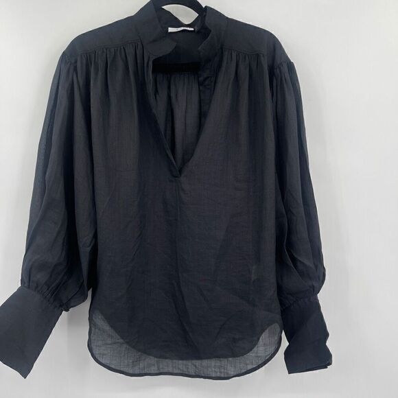 Frame Black Long Sleeve Stand Collar Emma Pullover Blouse One Size - Picture 1 of 8